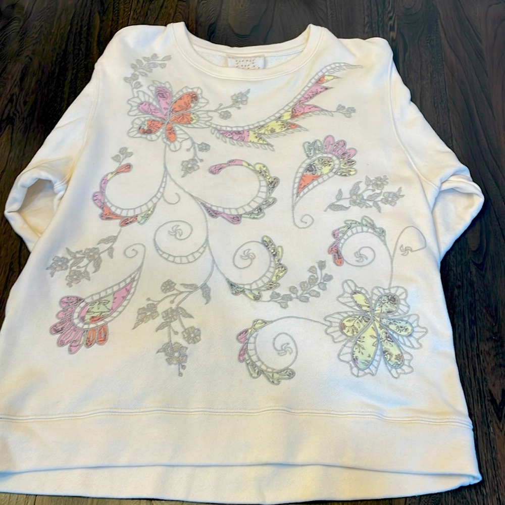 Johnny Was Cream Floral Embroidered Sweater